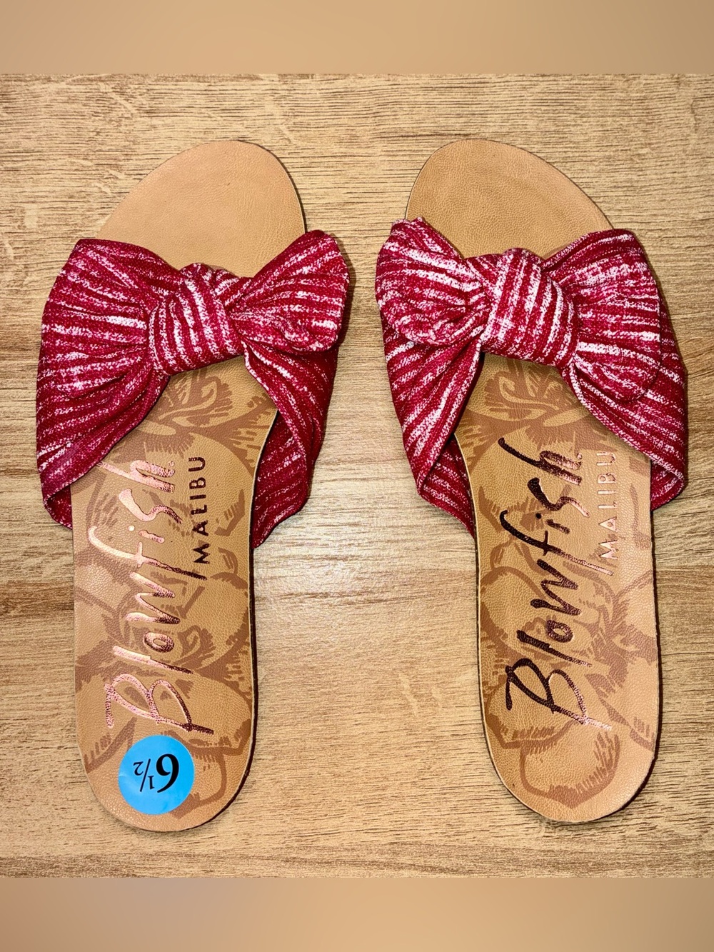 Blowfish Red and White Striped Knotted Bow Slide Sandals Size: 6.5